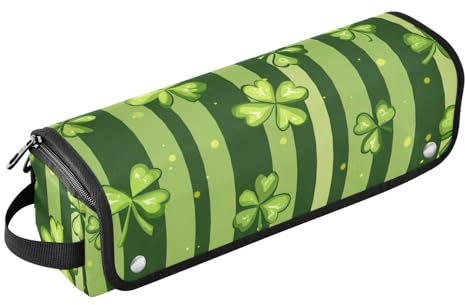 Foiosoh 2-in-1 Curling Iron Travel Case with Removable Heat Resistant Mat Portable Hair Styling Tool Organizer for Flat Iron Hot Tools and Haircare Accessories, Clover and Stripe Green