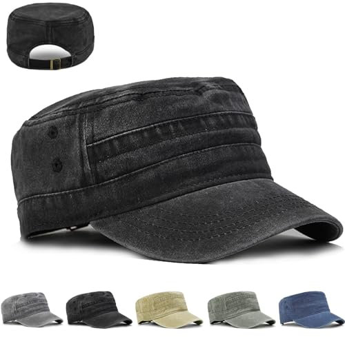 LUKIUP Cadet Army Military Flat Top Caps, Vintage Army Cap, Used Look verstellbare, Military Style Cap für Damen und Herren für Damen und Herren Outdoor-Aktivitäten