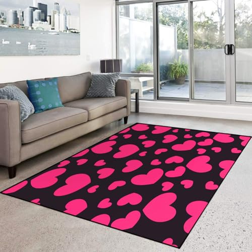 HOSIMA Weiche Bodenmatte, Rose Red Heart Print Schlafzimmer, Flauschige, rutschfeste, Waschbar (Heart M)