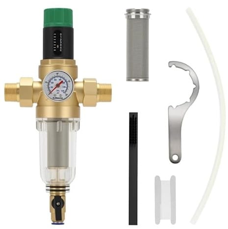 Solimeta Spin Down Sediment Filter with Pressure Reducer and Pressure Gauge, 50/100 Micron Precision, 3/4 NPT