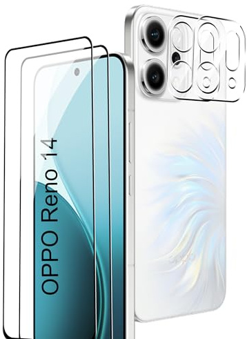 Rojeuinn panzerglas für Oppo Reno 14 Schutzfolie Panzerglasfolie,2 Stück Schutzglas mit Locator+ 2 Stück Kameraschutz, 9H Härte Anti-Kratz Displayschutz HD Displayschutzfolie