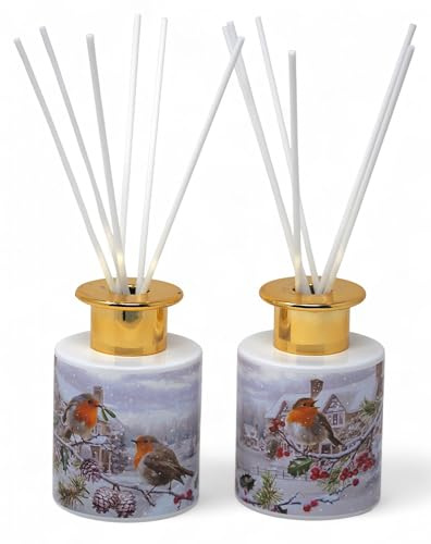 Christmas Robin Reed Diffuser with Winter Scene - Set of 2