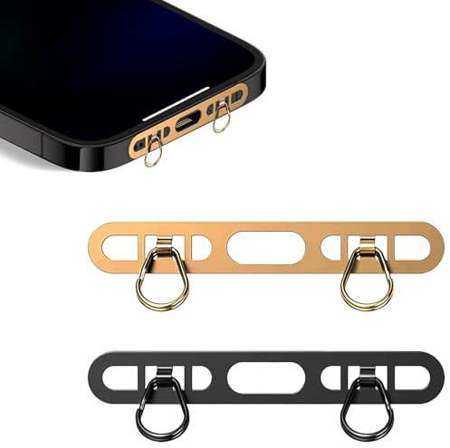 ZYNTAVA 2 Stück Handykette Halterung, Metall Universelles Handy Band Halterung mit 2 Ringen, Dünn und Robust, Handy Kette Halterung für Komplette Schlüsselband
