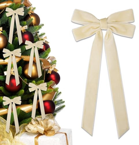 Odot 12 Piezas Lazos Arbol Navidad, Lazos para árbol de Navidad Manualidades Navideños Decoración del Hogar para Puerta, Pared, Corona, Salón, Fiesta, Boda (Beige,13x26cm)