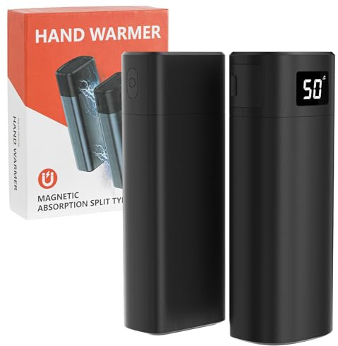 Cecaylie Elektrischer Handwärmer Magnetisch 5000mAh X2 Duale Heizung, 3-Temperaturstufen mit LCD-Display & Powerbank-Funktion - 2er Set Tragbar für Winter Outdoor (Schwarz)