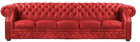 ROYALSOFA Sofa Chesterfield Manchester 5-Sitzer, Ledersofa mit Knopfheftung, Holzrahmen & Gepolsterten Armlehnen, Pflegeleichte Couch, Loungesofa für Wohnzimmer, Büro, Kanzlei & Hotel, Rot