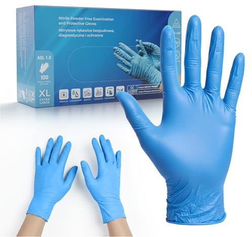 GUARDIS Nitril Einweghandschuhe XL 100 Stück – Blau, Puderfrei, Latexfrei, Reißfest, Chemikalienbeständig für Medizin, Lebensmittel, Reinigung