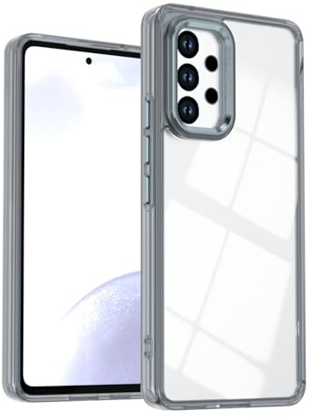 Jiajihua Clear Phone Case Compatible with Samsung Galaxy A52 / A52S Camera Lens Protector Shockproof and Drop-Resistant Semi-Transparent Acrylic Black