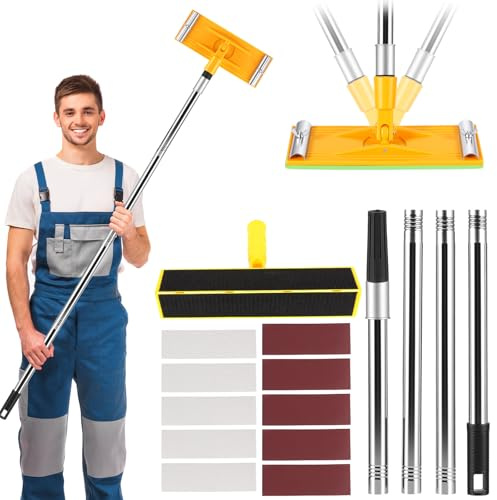 OXENKA 10PC Heavy Duty Swivel Pole Sander for Drywall, 360 Degree | Includes extension pole, corner sander and 10PC oxide mesh sandpaper for walls, ceilings and corner wall sanding