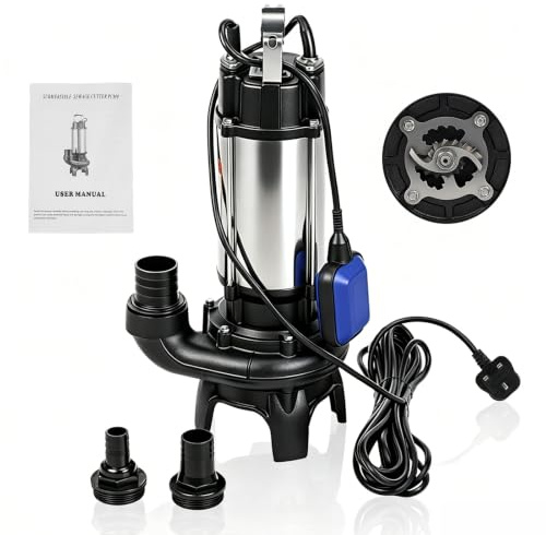 1500W Heavy Duty Submersible Water Pump Sewage Dirty Water Pump Grinder | Sewage Pump, Built-in Grinder, Anti-Clogging Design, Max 30000 L/H Flow Rate