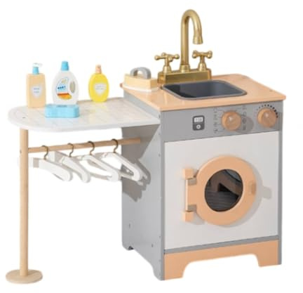 MotiveTech Stimola Fantasia Compatto Elettrodomestico Finto Lavatrice Giocattolo in Legno Lavatrice Finta in Legno per Bambini