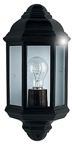 Searchlight Outdoor Wall Lights Trapani Dia Cast Black Aluminium Half Lantern Wall Light with Clear Glass Panel/Max 1x60w Screw Bulb