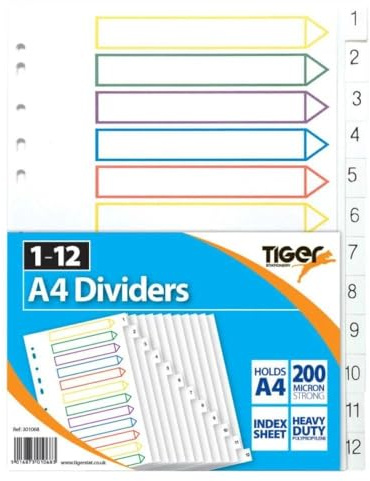 A4 1-12 PP Dividers Pack of 1
