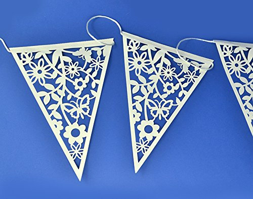 Club Green Lace-Papier Wimpel-Girlande, 8 m lang, bunt, 20 Wimpel Elfenbein