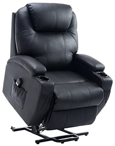 HOMCOM Fauteuil releveur électrique, Fauteuil Relax électrique avec Repose-Pied, Dossier inclinable, télécommande, Poches latérales et Porte-gobelet - Noir