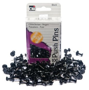 Charles Leonard Push Pins, Black, 100-Pack (200-BK)