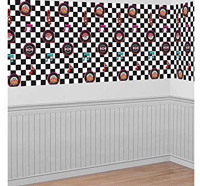 Amscan Klassische Wanddeko 50er-Jahre auf Rolle, 1,2 x 12 m, Musik-Szenerie