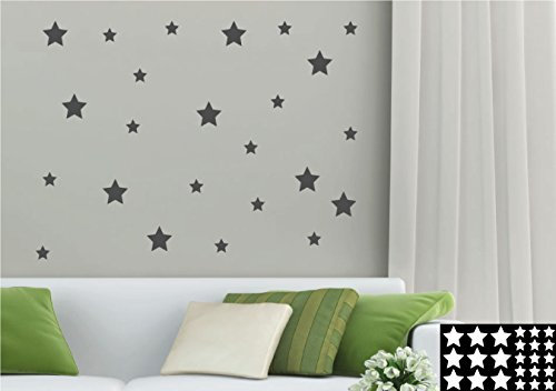 Kleb-drauf® - 24 Sterne/Schwarz - matt - Aufkleber zur Dekoration von Wänden, Glas, Fliesen und allen anderen glatten Oberflächen im Innenbereich; aus 19 Farben wählbar; in matt oder glänzend