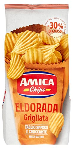 Eldorada Grigliata Patatine gewellte Kartoffelchips 5 x 130g glutenfrei XL | Snack salato croccante, geriffelte Scheiben mit Grillnote, perfekt zu Aperitif, Party und Pause, Gesamtnettogewicht 650 g