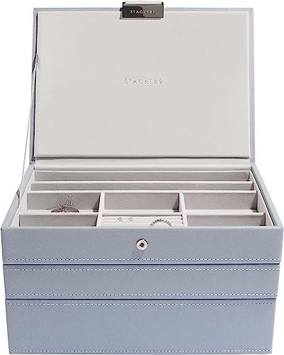 Stackers Dusky Blue Classic Medium Jewellery Box, Set of 3