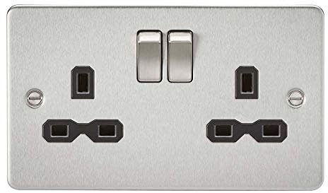 Flat Plate 13A 2G DP Switched Socket - Brushed Chrome with Black Insert