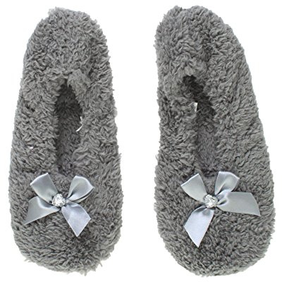 AJVANI Womens ladies elastic slip on fleece winter heart gem bow slippers non slip socks size