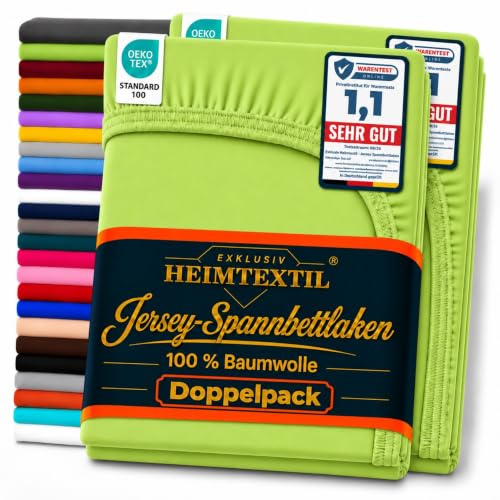 EXKLUSIV HEIMTEXTIL Jersey Spannbettlaken Marke Doppelpack 90-100 x 200 cm 100% Baumwolle, Öko - Tex Zertifiziert, Markenqualität, Matratzenhöhe bis 25 cm, Apfelgrün