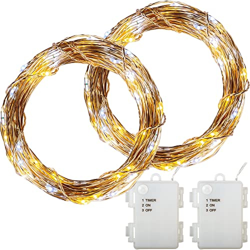VOLTRONIC LED Lichterdraht, innen und außen, IP44, Batteriebetrieben, Größen- und Farbwahl, 2x 100 LEDs, warmweiß/kaltweiß