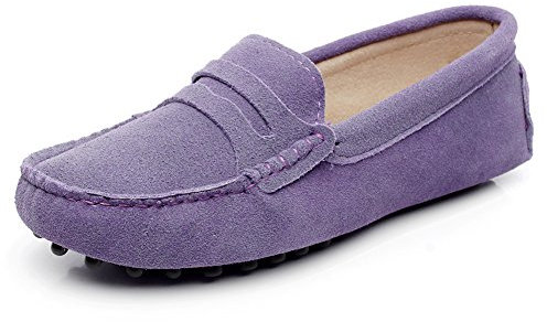 Jamron Femmes Classique Daim Penny Loafers Confortable Fait Main Pantoufle Mocassins Violet 24208 EU36