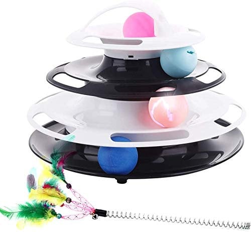 Katzenspielzeug Selbstbeschäftigung, Katzen Spielzeug Intelligenz mit Glühende Ball und Katzenminze Ball, Cat Toys mit Feder Stock, Katzen Spielsachen Kitten Spielzeug Abnehmbar Schwarz und Weiß