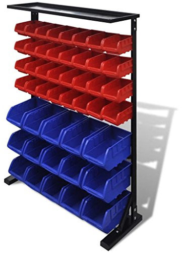 yorten Werkstattboxen mit St?nder Sichtboxen Regale Werkstattwandregal Werkstatt Aufbewahrung 83 x 24,5 x 115,5 cm (L x B x H) Blau und Rot