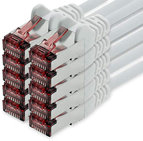 freiwerk Network cable Cat.6 1m white - 10 x Ethernet cable Lankabel Cat6 Lan network cable Sftp Pimf patch cable 1000 Mbit s