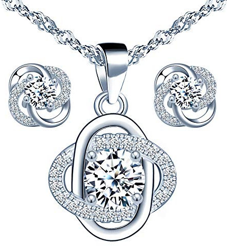 Yumilok Schmuckset Damen Halskette Ohrringe Kette Set 925 Sterling Silber Blumen Zirkonia Geschenk für Mama Frau Freundin