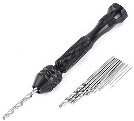 Handdrehbohrer, 0,3-3,6 mm Spannfutter + 10 Stück Mini Micro Twist Bohrer, Hochgeschwindigkeitsstahl Mini Handbohrer Modellbohrer für PCB Crafts Jewelry Watch