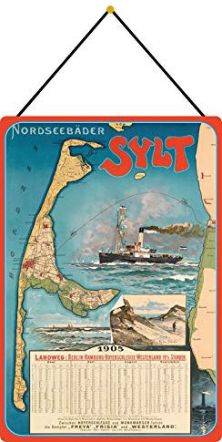 generisch Blechschild 20x30cm gewölbt mit Kordel Nordseebäder Sylt 1905 Deko Geschenk Schild