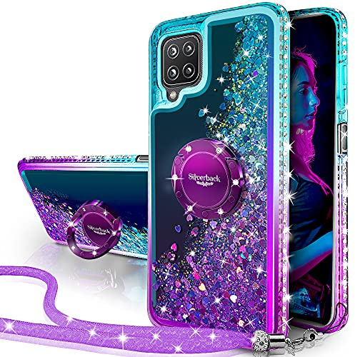 Miss Arts Coque pour Samsung Galaxy A12 / M12, Fille Silicone Paillette Bling Glitter de Luxe avec Support, Liquide Gel Housse Etui de Protection Samsung Galaxy A12 / M12 - Pourpre