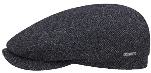 Stetson Belfast Flatcap Schiebermütze Herrenkappe Herringbone mit Innenfutter Baumwolle Herbst Winter schwarz-blau 61 cm
