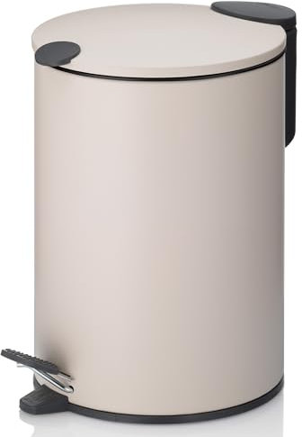 kela Kosmetikeimer Mats, 3 L, Ø 17 cm, Metall, beige, Silent-Close, herausnehmbarer Inneneimer mit Tragehenkel, rutschhemmender Boden, 23619