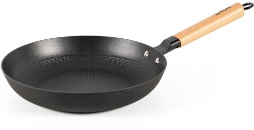 lätt Home Sartén Hierro Fundido Antiadherente 28 cm Diámetro Aptos para Cocina de Inducción Vitrocerámica Gas Horno Parrilla Lavavajillas - Mango Madera Clara Removible - Libre de PFOA