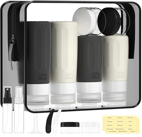 Morfone flacon voyage, ensemble de Flacons de Voyage de 16 pièces, bouteilles de voyage rechargeables approuvées par la TSA, pour shampooing lotion revitalisant gel douche (sans BPA)