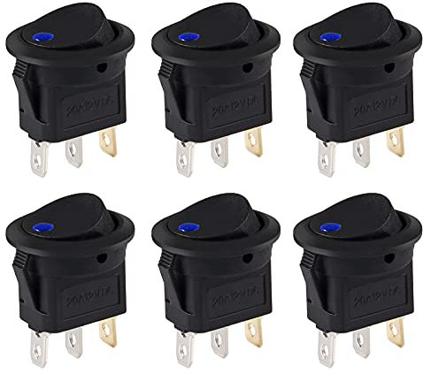 AOICRIE 6 Stück 12V Schalter, 3Pin SPST ON OFF Wippschalter, 12 Volt kleine wasserdichte LED blau beleuchtete Wippschalter für Auto LKW Boot Motorrad (6 Pcs)