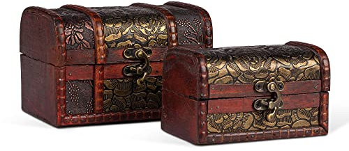 Prime Presents 2er Set Deko-Kisten, Dekokästchen, Schatullen im antiken Look aus Holz für Schmuck, Schlüssel u.v.m. - Vintage