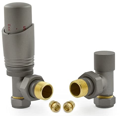 Hot Flow | Cascade Modern Angled TRV Thermostatic Radiator Valve 10mm Compression (Matte Metallic Grey)