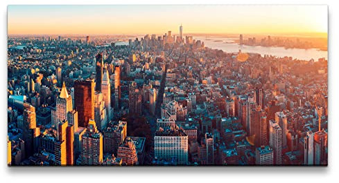 Paul Sinus Leinwandbild 120x60cm New York Manhattan Wolkenkratzer Hochhäuser Sonnenuntergang
