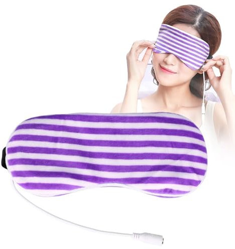 Beheizte Augenmaske mit Lavendel-Aroma und USB-Heizung, tragbar für Schlafreise, Augenmassage gegen Blepharitis und Trockenheit, Dampf-Augenschutz (Lila Streifen)