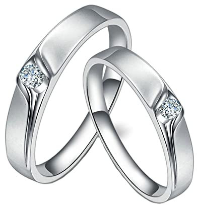 KnSam Echter Goldschmuck, Trauringe 18 Karat Weißgold 750, Ringe Eheringe 0.15ct Labor Erstellt Diamant, Schmuck Geschenke für Frauen, Weiß Gold, Damen Gr.58 (18.5) & Herren Gr.57 (18.1)
