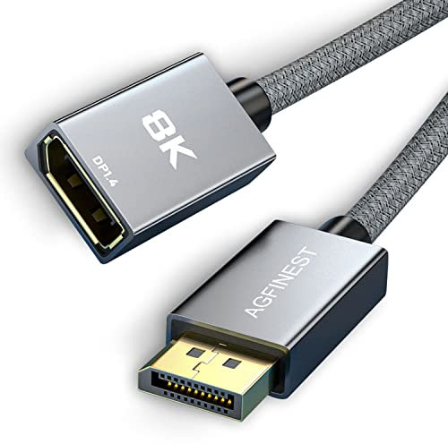 DisplayPort 1.4 Extension Cable 1 m, Agfinest DP Male to Female Extension Cable, Supports 8K@60Hz, 4K@144Hz, 2K@240Hz, Ideal for High Performance Games or HD Movies on Your TV