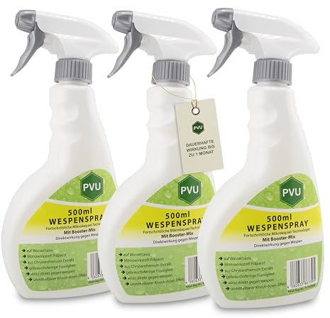 Pvu Wespenspray 3x500ml | Wespenabwehr formuliert in Deutschland | Hochwirksames Wespengift aus reinen Chrysanthemum Extrakt