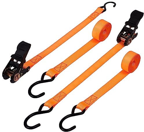 Belle Vous 2 Pezzi Cinghie Cricchetto con Ganci a S e Impugnature in Gomma - L4 m x L25 mm - Punto di Rottura a 500 kg - Cinghia Fissaggio per Trasporto Merci, Elettrodomestici e Motocicli