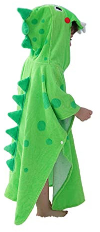 LOLANTA Badetuch mit Kapuze für Kinder, Dinosaurier, Strandtuch, Poncho, Jungen, Schwimmvertuschung, 100% Baumwolle (2–4 Jahre, Grün C)